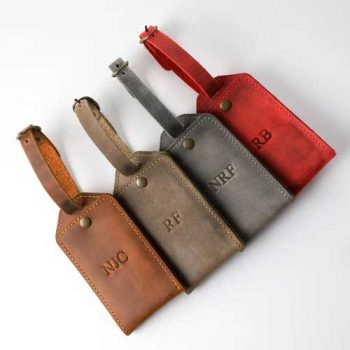 Leather luggage tags, personalized gift ideas for men who travel for work